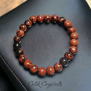 Mahogany Obsidian Bracelet - 8mm Unisex Natural Stones Stretches